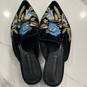 Steve Madden Black Mules with Blue and Green Embroidery